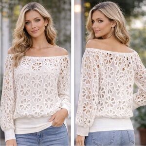 Anne Fontaine White Floral Eyelet Women's Top size 42